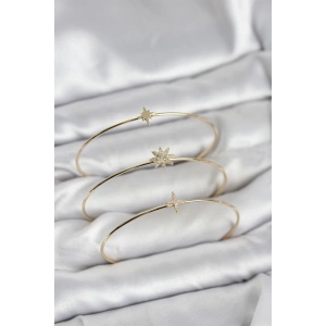 Erb Zirkon Taşlı Kutup Yıldızı Model Gold Renk 3'lü Kadın Bileklik Kombini