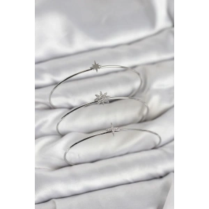 Erb Zirkon Taşlı Kutup Yıldızı Model Gümüş Renk 3'lü Kadın Bileklik Kombini