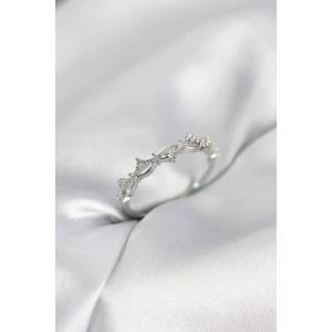 Erb Zirkon Taşlı Pirinç Gümüş Renk Kadın Yüzük