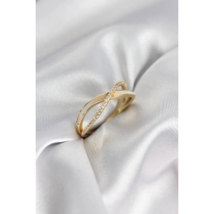 Erb Zirkon Taşlı Sarmal Sedefli Gold Renk Kadın Yüzük