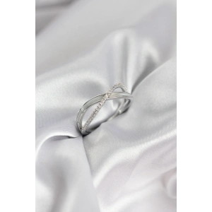 Erb Zirkon Taşlı Sarmal Sedefli Gümüş Renk Kadın Yüzük