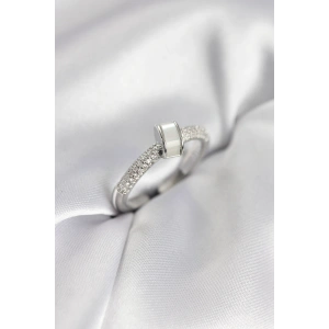 Erb Zirkon Taşlı Sedefli Gümüş Renk Kadın Yüzük