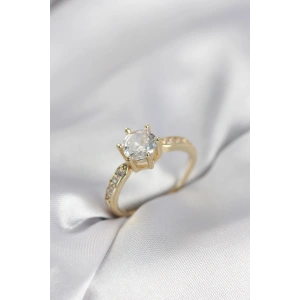 Erb Zirkon Taşlı Tek Taş Model Gold Renk Kadın Yüzük