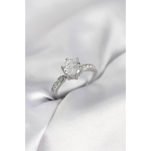 Erb Zirkon Taşlı Tek Taş Model Gümüş Renk Kadın Yüzük