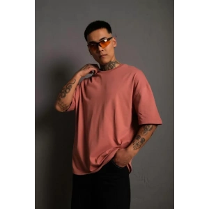 Erkek 24/1 Düz A Kalite Oversize T-shirt - Gül Kurusu