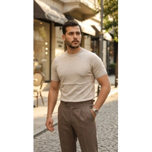 Erkek Basic Bisiklet Yaka Kısa Kollu Triko Tişört - %100 Pamuk Akrilik