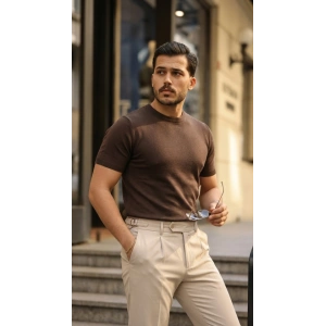 Erkek Basic Bisiklet Yaka Kısa Kollu Triko Tişört - %100 Pamuk Akrilik