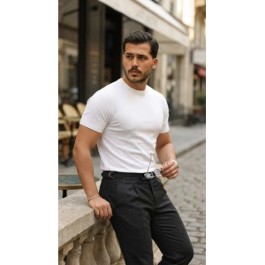 Erkek Basic Bisiklet Yaka Kısa Kollu Triko Tişört - %100 Pamuk Akrilik