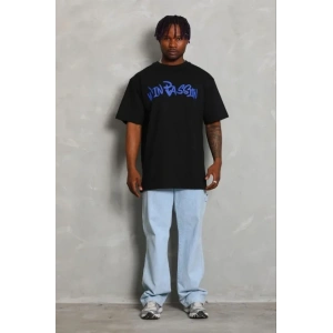 Erkek Baskılı T-Shirt Kısa Kol Bisiklet Yaka Regular Fit Rahat Kalıp Günlük Tişört - Siyah