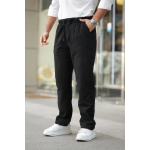 Erkek Beli Lastikli Keten Rahat Pantolon