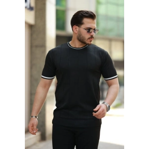 Erkek Bisiklet Yaka çizgi Desenli Ribanalı Kısa Kollu Tshirt