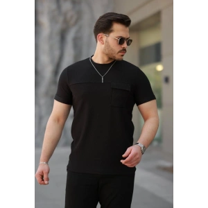 Erkek Cepli Kolyeli Kısa Kollu örme Kumaş T-shirt