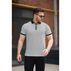 Erkek çizgili Fermuar Yakalı Kısa Kollu Tişört