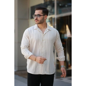 Erkek çizgili Keten Gömlek