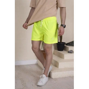 Erkek Deniz Şortu Fermuarlı Cepli File Astarlı - Neon Yeşili