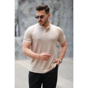 Erkek Düğme Yakalı Jakar Kumaş Kısa Kollu Tişört