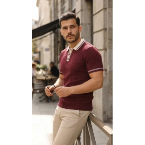 Erkek Düğme Yakalı Kontrast Yaka Triko Tişört