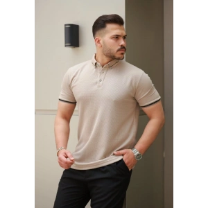 Erkek Düğmeli Yaka Waffle Kumaş Kısa Kollu Tişört