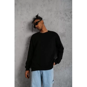 Erkek Düz Bisiklet Yaka Sweat - Siyah