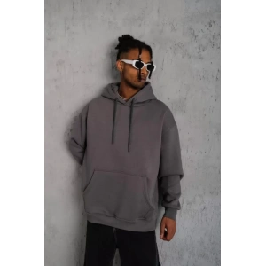 Erkek Düz Kapüşonlu Sweat - Gri