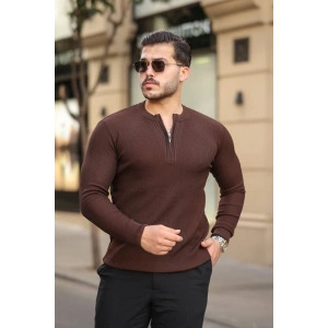 Erkek Fermuarlı Bisiklet Yaka Dokulu Uzun Kollu Triko