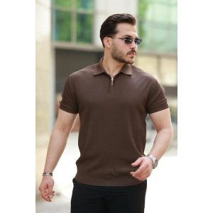 Erkek Fermuarlı Yakalı Kısa Kollu Tshirt