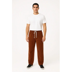 Erkek Fitilli Kadife Cepli Buggy Pantolon Oversize Rahat Kalıp - Kahverengi