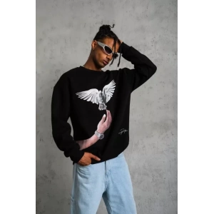 Erkek Güvercin Baskılı Sweatshirt - Siyah