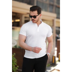 Erkek Hakim Yaka Dokuma Pamuklu Kumaş Kısa Kollu T-shirt