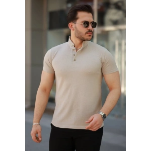 Erkek Hakim Yaka Dokuma Pamuklu Kumaş Kısa Kollu T-shirt