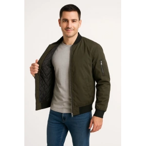 Erkek Içi Astarlı Fermuarlı Bomber Mont Ceket - Haki