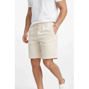 Erkek Keten Kumaş Cepli Rahat Kesim Bel Lastikli Şort - Krem