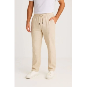 Erkek Keten Pantolon – Cepli, Beli Lastikli Ve Bağcıklı, Nefes Alan Rahat Kalıp, Yazlık Ve Baharlık Günlük Giyim, Şık - Konforlu Boru Paça Model - Bej