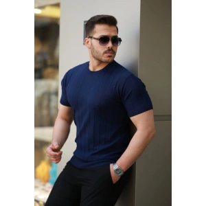 Erkek Kısa Kollu Bisiklet Yaka çizgili Triko Tişört