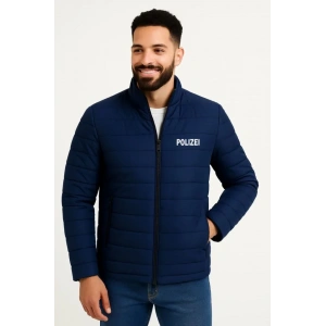 Erkek Mikro Su İtici Kapitone Baskılı Astarlı Fermuarlı Bomber Mont - Lacivert