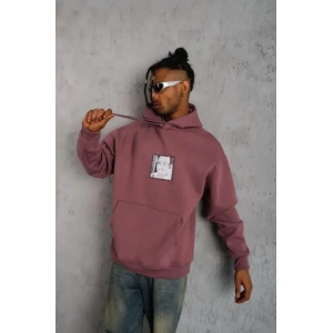 Erkek Ön Arka Baskılı Kapşonlu Sweat - Gül Kurusu