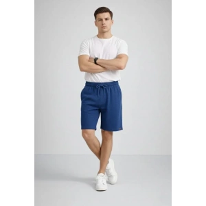 Erkek Otoban Dokuma Şort Beli Lastikli Bağcıklı, Cepli, Rahat Kesim Günlük Yazlık Şort - İndigo