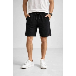 Erkek Otoban Dokuma Şort Beli Lastikli Bağcıklı, Cepli, Rahat Kesim Günlük Yazlık Şort - Siyah