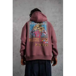 Erkek Patel Six Baskılı Kapüşonlu Sweat - Gül Kurusu