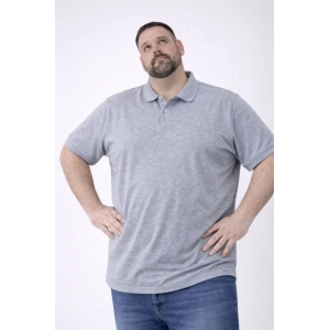 Erkek Pike Kumaş Düğmeli Yaka Battal Büyük Beden Günlük Kısa Kol Tişört T-shirt - Gri