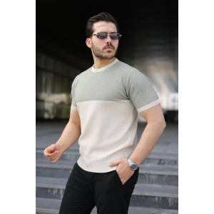 Erkek Renk Bloklu Bisiklet Yaka Kısa Kollu Triko Tişört