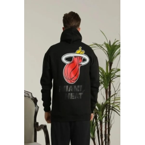 Erkek Sırt Baskılı Oversize Üç İplik Kapüşonlu Sweatshirt - Siyah