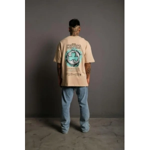 Erkek Sırt Baskılı T-shirt - Bej