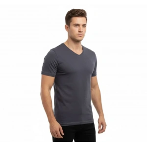 Erkek T-Shirt V Yaka Slim Fit Dar Kesim Likralı Tişört Günlük Basic Body - Füme