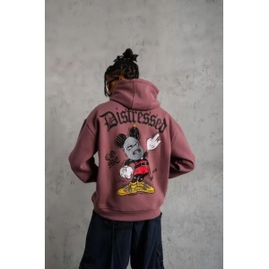 Erkek Üç İplik Baskılı Kapüşonlu Sweat - Gül Kurusu