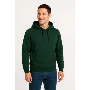 Erkek Üç İplik Kapüşonlu Kanguru Cepli SweatShirt Hoodie - Haki