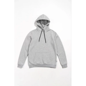 Erkek Uzun Kol Kapşonlu Basic Sweatshirt Hoodie - Gri