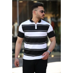 Erkek Yakalı Fermuarlı çift Renk Kısa Kollu T-shirt