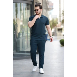 Erkek Yakalı Fermuarlı T-shirt Pantolon Ikili Rahat Takım