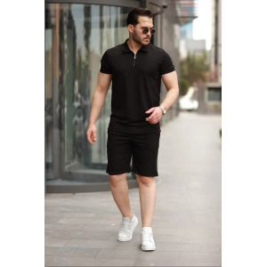 Erkek Yakalı Fermuarlı T-shirt şort Ikili Takım